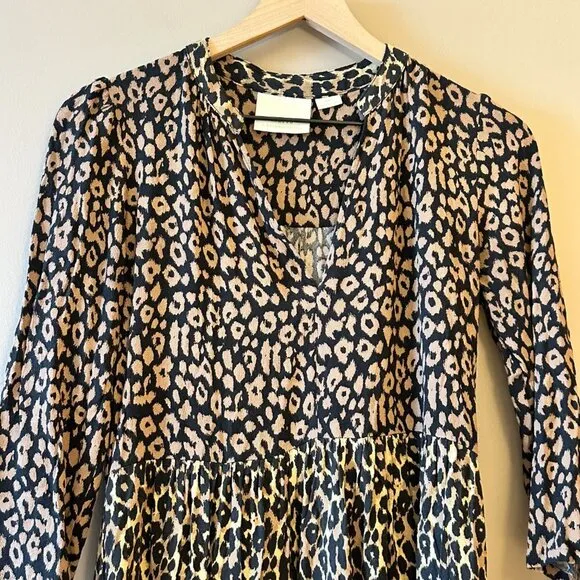 Women's XS Anthropologie Maeve Juno Leopard Print Dress midi Brown Print