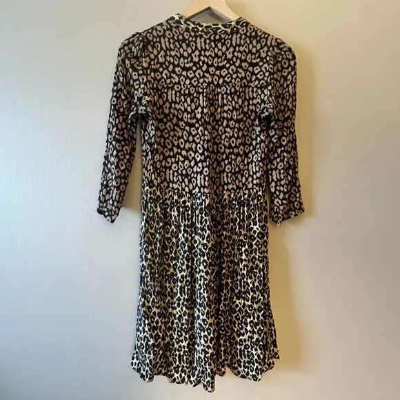 Women's XS Anthropologie Maeve Juno Leopard Print Dress midi Brown Print