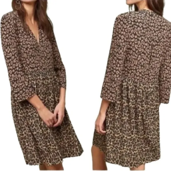Women's XS Anthropologie Maeve Juno Leopard Print Dress midi Brown Print