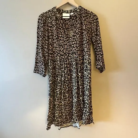 Women's XS Anthropologie Maeve Juno Leopard Print Dress midi Brown Print