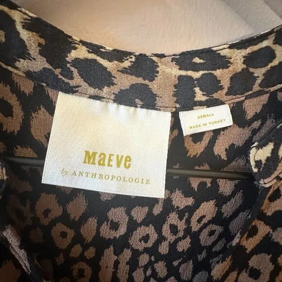 Women's XS Anthropologie Maeve Juno Leopard Print Dress midi Brown Print