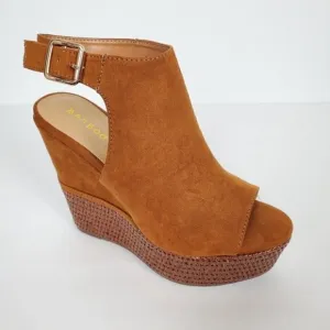 Women's Brown / Chestnut Faux Suede Wedges PeepToe