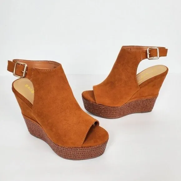 Women's Brown / Chestnut Faux Suede Wedges PeepToe