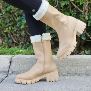 Women's Sherpa Faux Fur Ankle Boot Nude Color