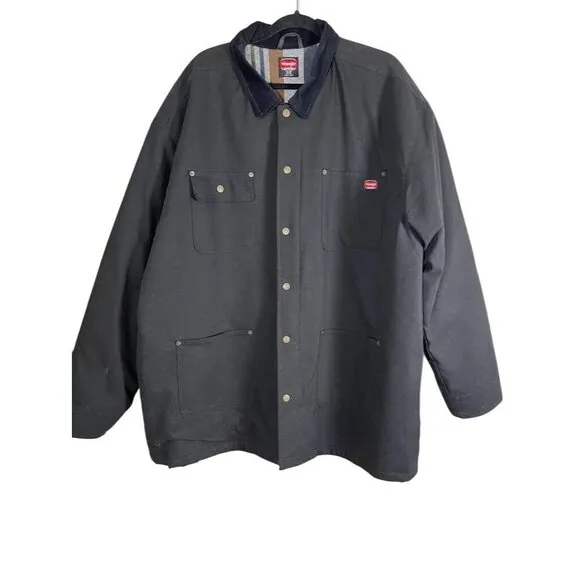 Wrangler Jacket Men 3XL Black Workwear Corduroy Barn Coat Snaps Neutral Oversize