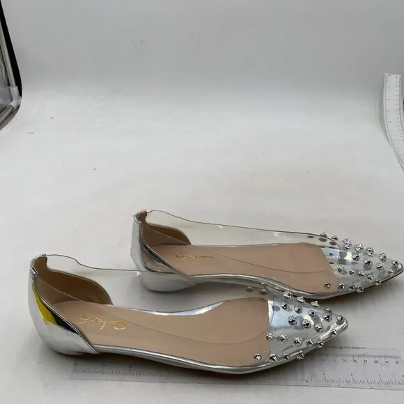 XYD Women Rhinestones Studded Ballet Flats Mesh Rivets Hidden Heels Silver Studs