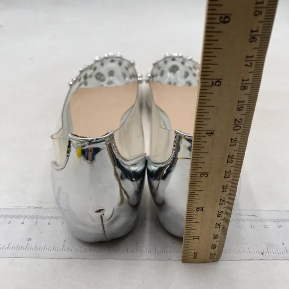 XYD Women Rhinestones Studded Ballet Flats Mesh Rivets Hidden Heels Silver Studs