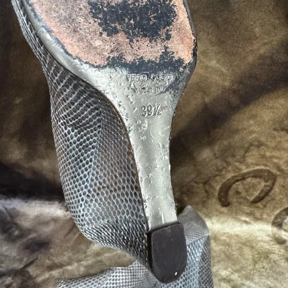 Y2K dolce and Gabbana gray snake print peep toe wedges size 39.5