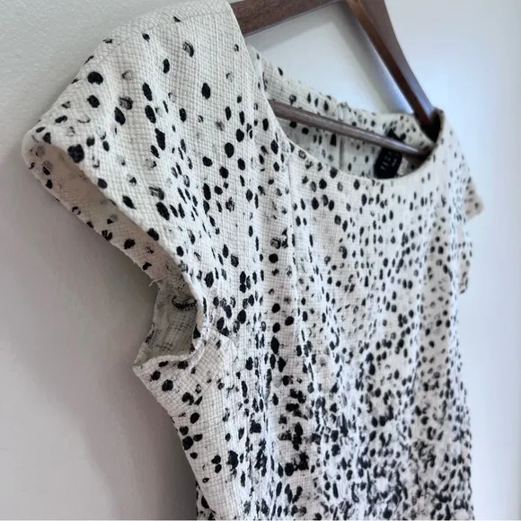 Yeohlee Floral print Sheath Midi Dress Cap Sleeves, Boat Neck, Black &amp; White, 8