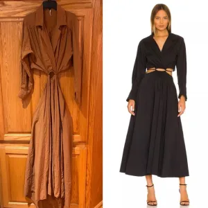 Young Fabulous &amp; Broke YFB Derby Cutout Midi Brown Shirtdress Dress Size Small‎