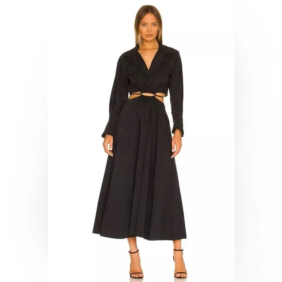 Young Fabulous &amp; Broke YFB Derby Cutout Midi Brown Shirtdress Dress Size Small‎