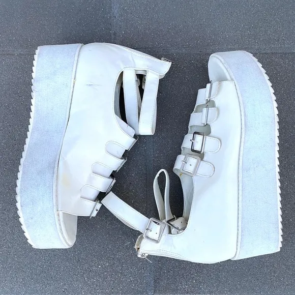 YRU Chunky Platform SANDALS strappy white buckles wedges Heels Y2K 90s Mirage 10