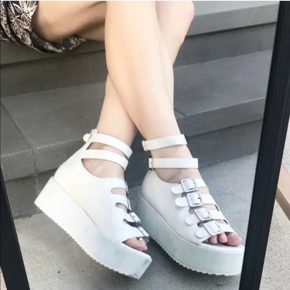 YRU Chunky Platform SANDALS strappy white buckles wedges Heels Y2K 90s Mirage 10