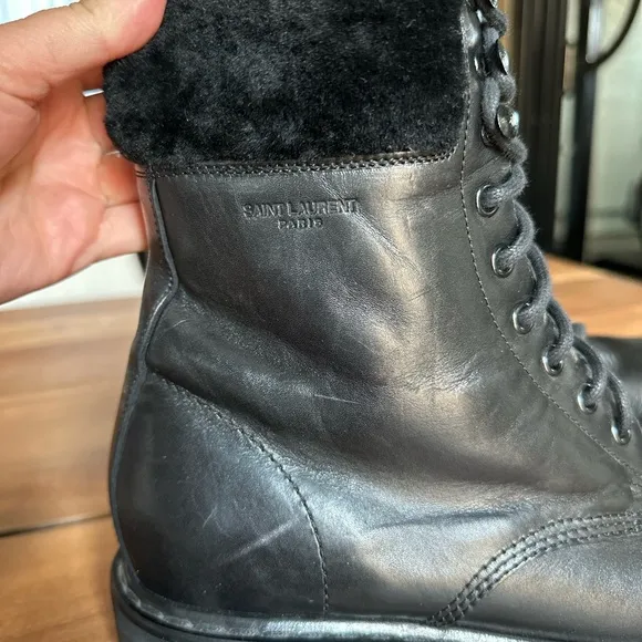 YSL Man Black Leather Lace-Up Boots