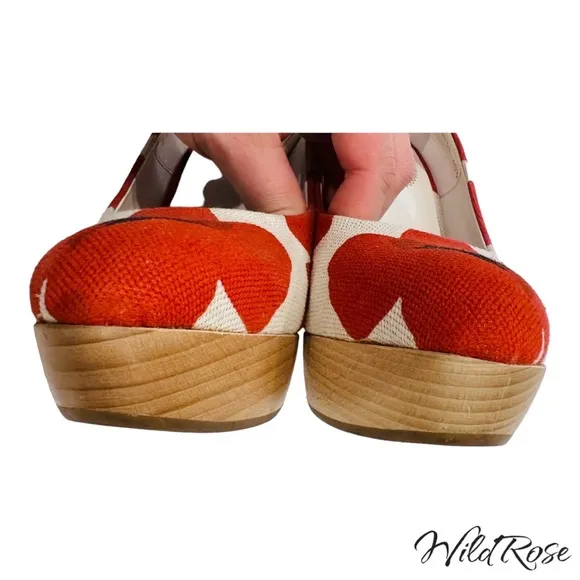 YSL Saint Laurent Red Floral Poppy “Maryna” Wood Wedge Platform Heels SZ 40.5