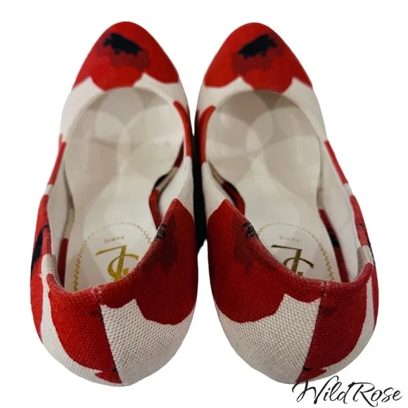 YSL Saint Laurent Red Floral Poppy “Maryna” Wood Wedge Platform Heels SZ 40.5