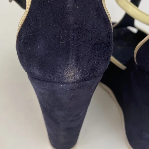 Yves Saint Laurent Navy Suede Wedges Size 36