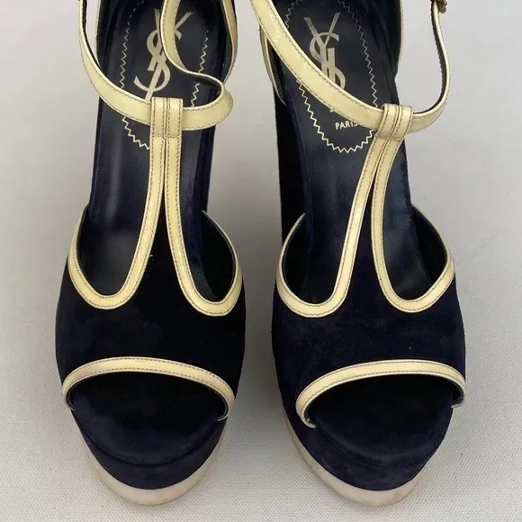Yves Saint Laurent Navy Suede Wedges Size 36
