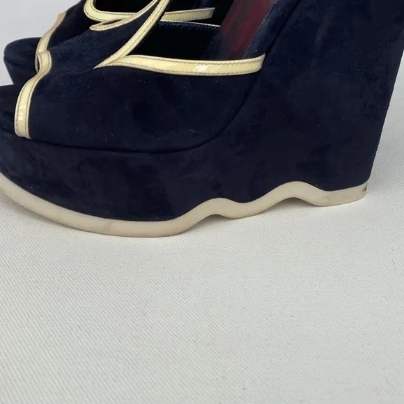 Yves Saint Laurent Navy Suede Wedges Size 36