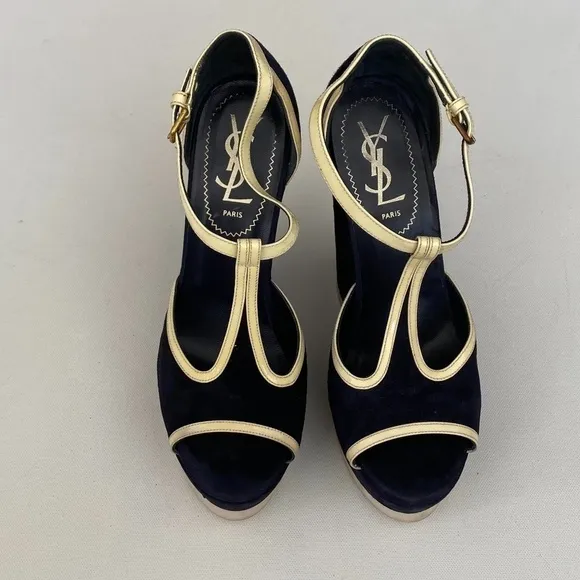 Yves Saint Laurent Navy Suede Wedges Size 36