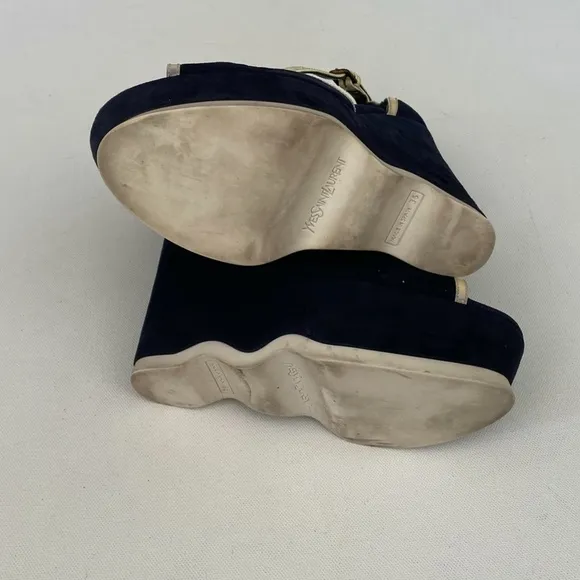 Yves Saint Laurent Navy Suede Wedges Size 36