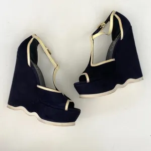 Yves Saint Laurent Navy Suede Wedges Size 36