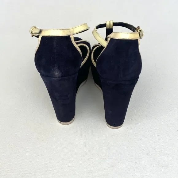 Yves Saint Laurent Navy Suede Wedges Size 36