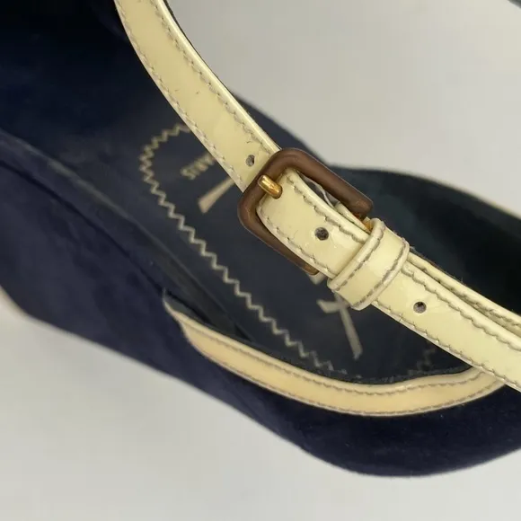 Yves Saint Laurent Navy Suede Wedges Size 36