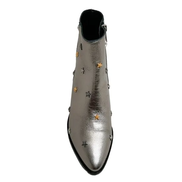 Zadig &amp; Voltaire Silver Metallic Booties with Star Studs