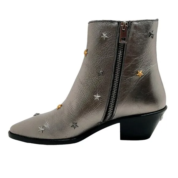 Zadig &amp; Voltaire Silver Metallic Booties with Star Studs