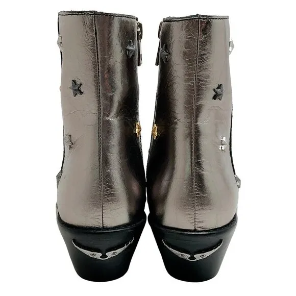 Zadig &amp; Voltaire Silver Metallic Booties with Star Studs