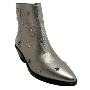 Zadig &amp; Voltaire Silver Metallic Booties with Star Studs