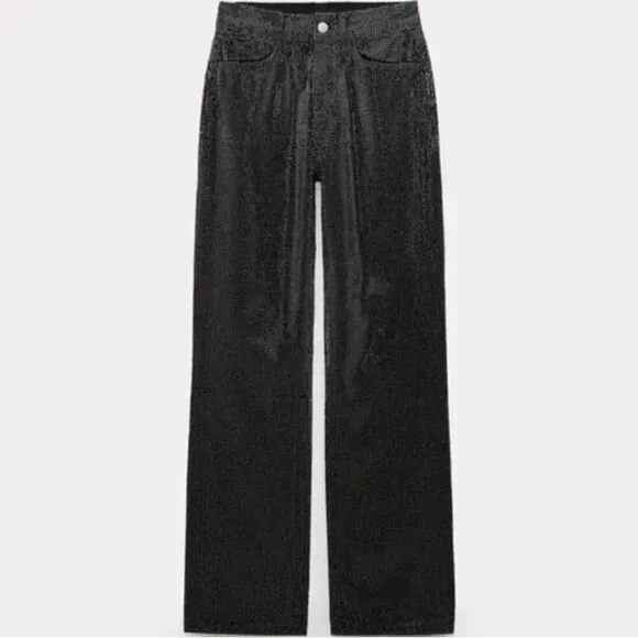 ZARA Black Encrusted Embellishment Mid Rise Jeans NWT