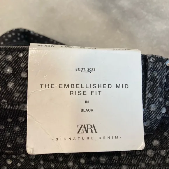 ZARA Black Encrusted Embellishment Mid Rise Jeans NWT