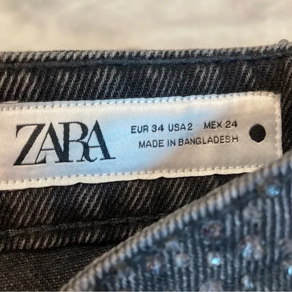 ZARA Black Encrusted Embellishment Mid Rise Jeans NWT