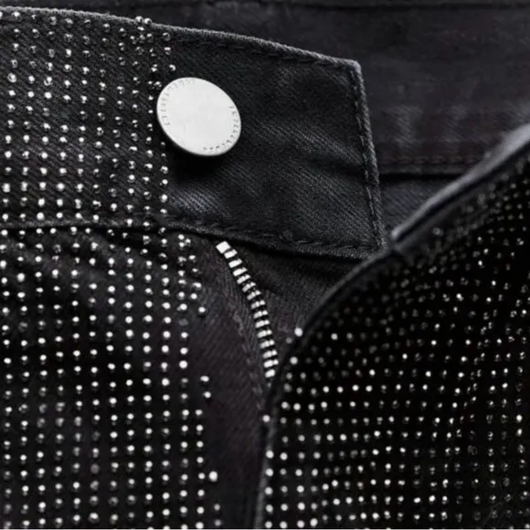 ZARA Black Encrusted Embellishment Mid Rise Jeans NWT