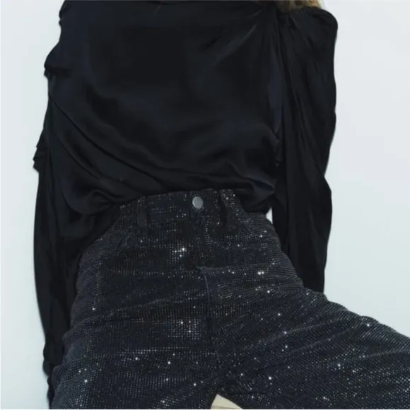 ZARA Black Encrusted Embellishment Mid Rise Jeans NWT