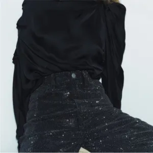 ZARA Black Encrusted Embellishment Mid Rise Jeans NWT