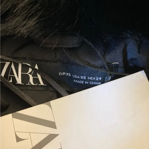 ZARA Black Faux Fur Cropped Coat Jacket NWT