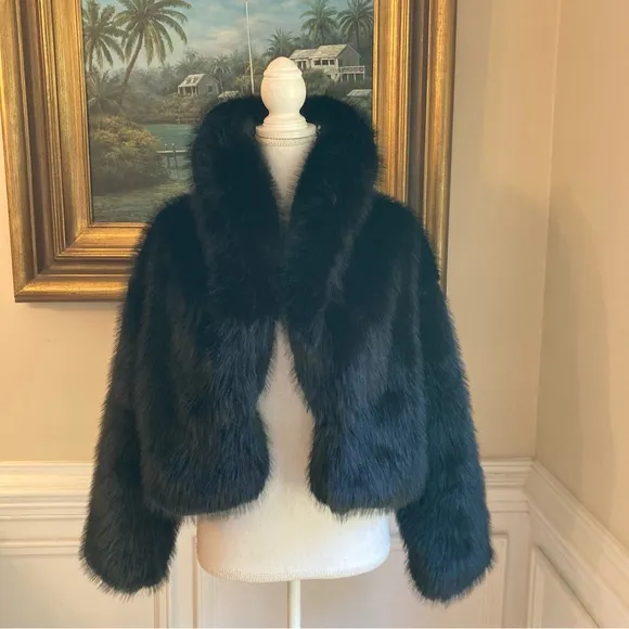 ZARA Black Faux Fur Cropped Coat Jacket NWT