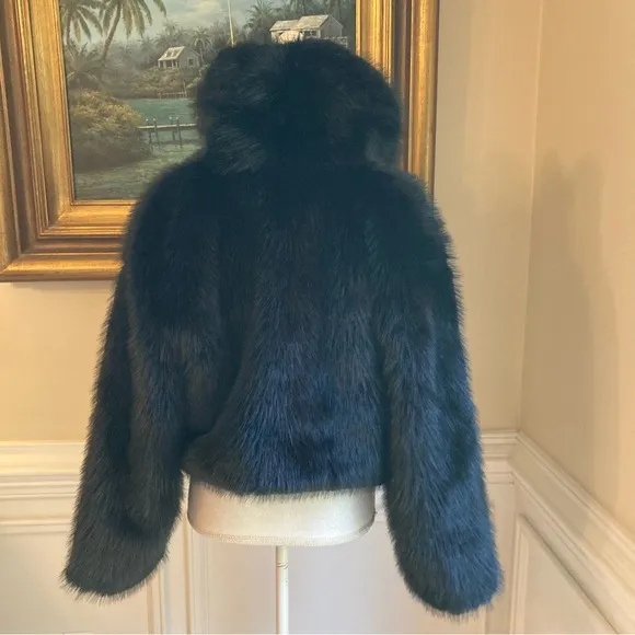 ZARA Black Faux Fur Cropped Coat Jacket NWT