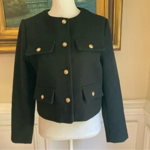 ZARA Black Textured Gold Button Cropped Blazer