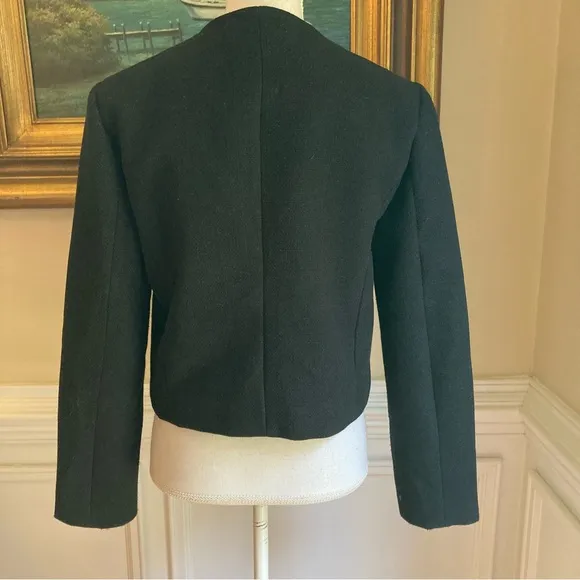 ZARA Black Textured Gold Button Cropped Blazer