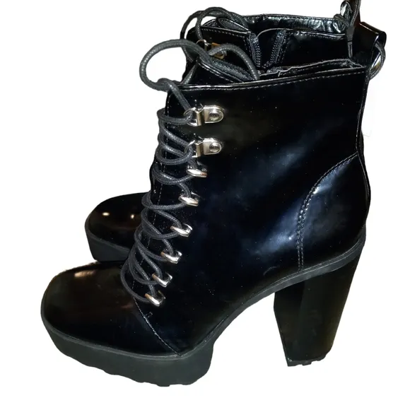 Zara chunky black lace up heels size 39