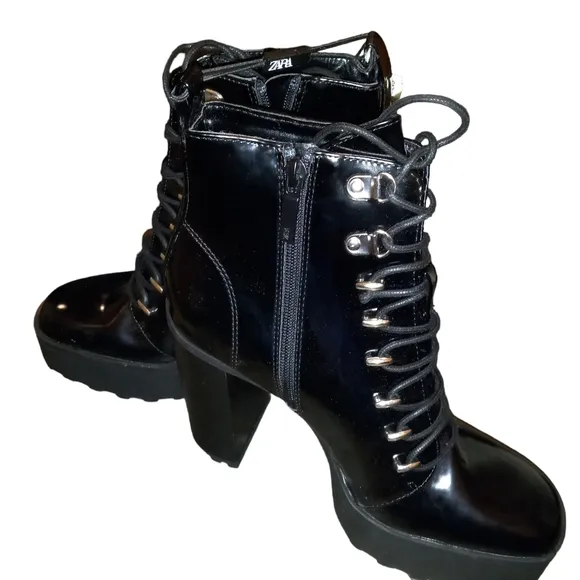 Zara chunky black lace up heels size 39