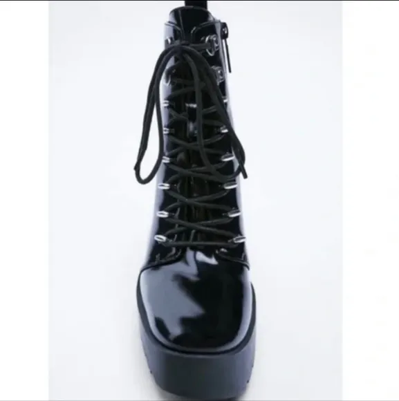 Zara chunky black lace up heels size 39