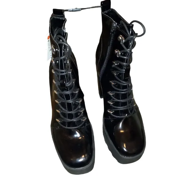 Zara chunky black lace up heels size 39