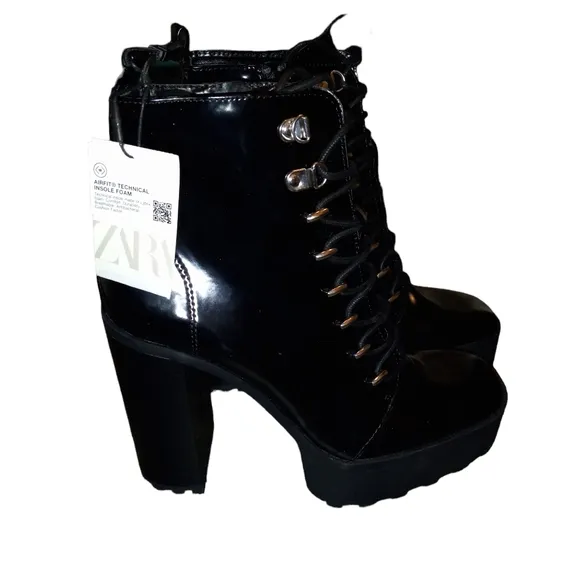 Zara chunky black lace up heels size 39