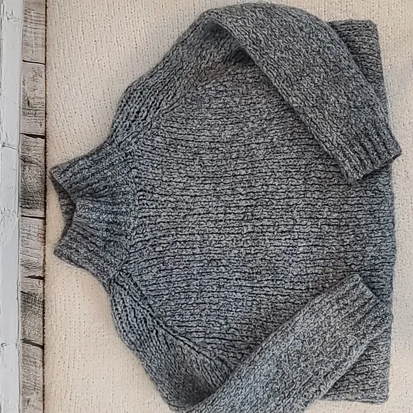 Zara Chunky Knit Italian Yarn Long Sleeve Turtleneck Sweater in Gray