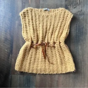 Zara chunky knit sweater vest tie cinched waist belted - tan khaki color